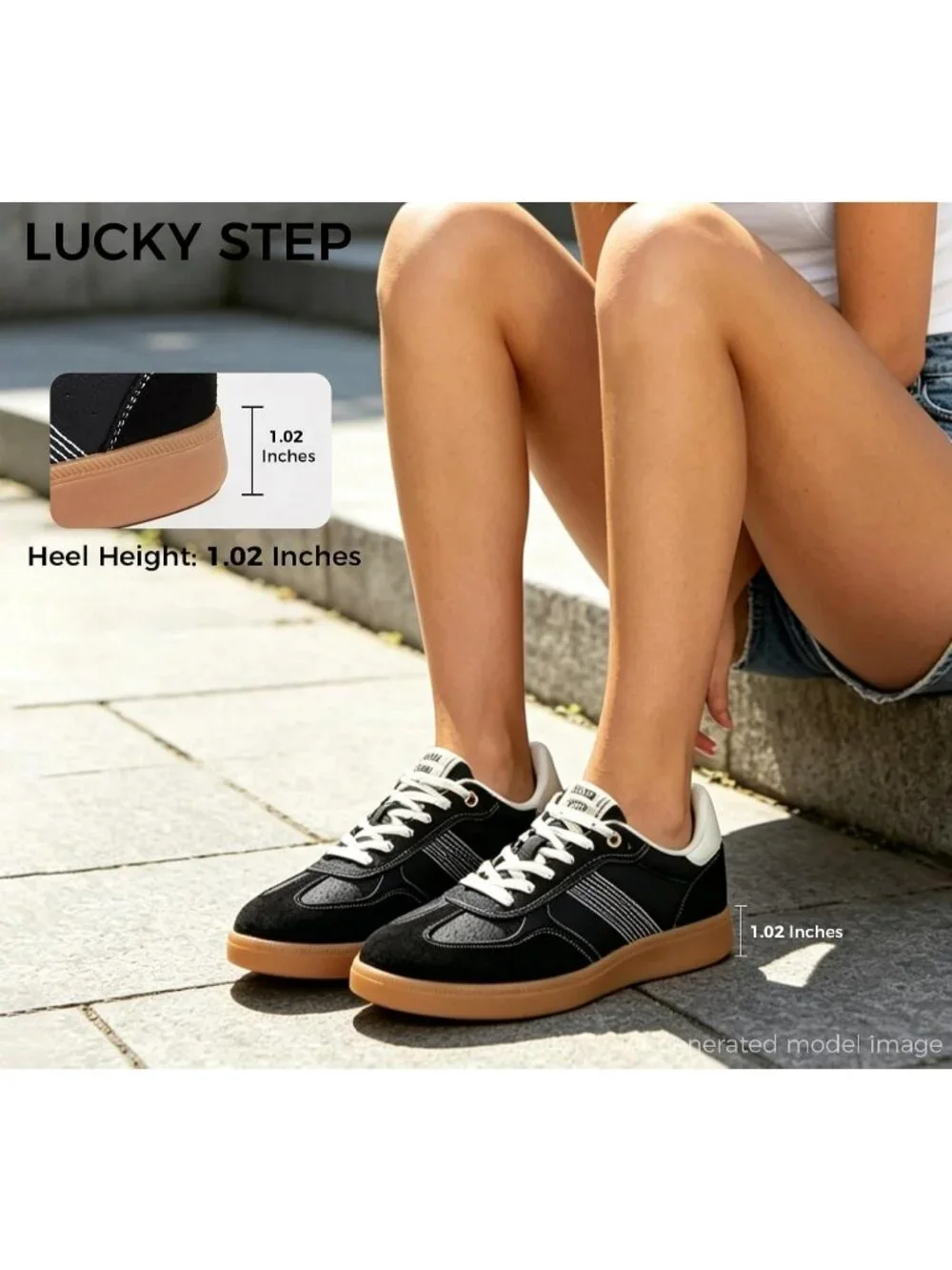 Women's Black Faux Leather Comfortable Trendy Casual Retro Skate Fashion Sneaker